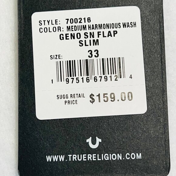 True Religion Men's Geno Relaxed SN Flap Slim Fit Blue Denim Jeans 33x32 NWT - Picture 5 of 12